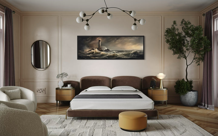 Lighthouse in Storm Large Panoramic Nautical Wall Art