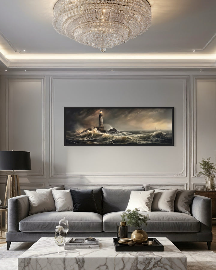 Lighthouse in Storm Large Panoramic Nautical Wall Art