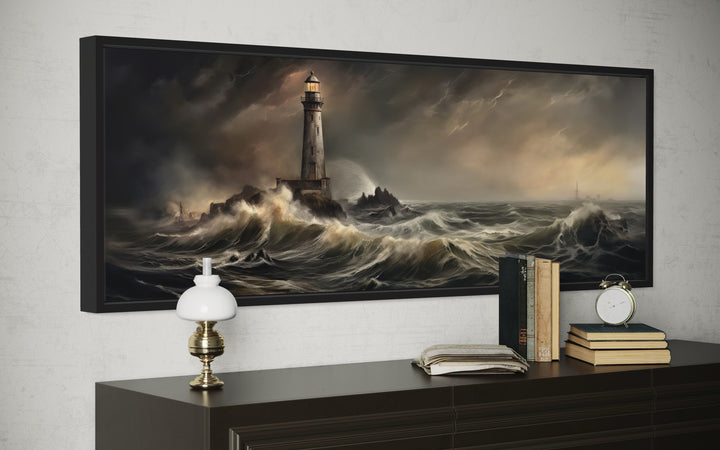 Lighthouse in Storm Large Panoramic Nautical Wall Art