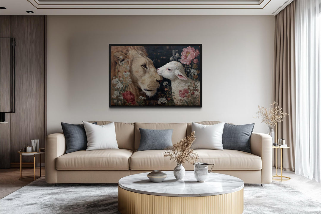 Lion And Lamb Framed Canvas Wall Art
