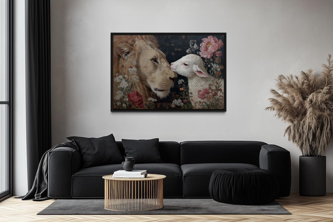 Lion And Lamb Framed Canvas Wall Art