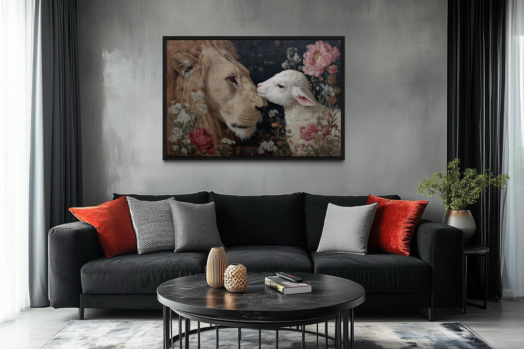 Lion And Lamb Framed Canvas Wall Art