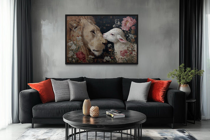 Lion And Lamb Framed Canvas Wall Art