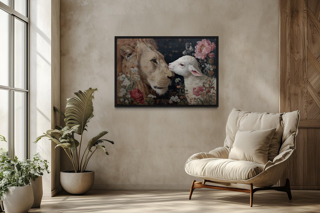 Lion And Lamb Framed Canvas Wall Art