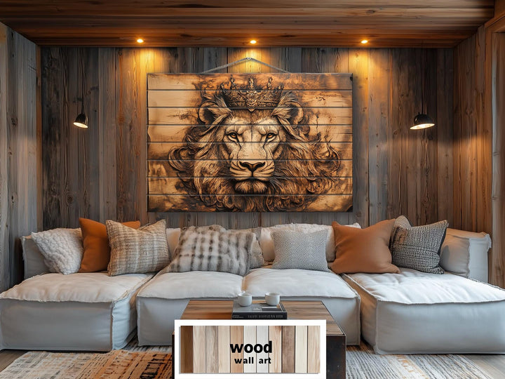 Lion King With Crown Real Wood Wall Art