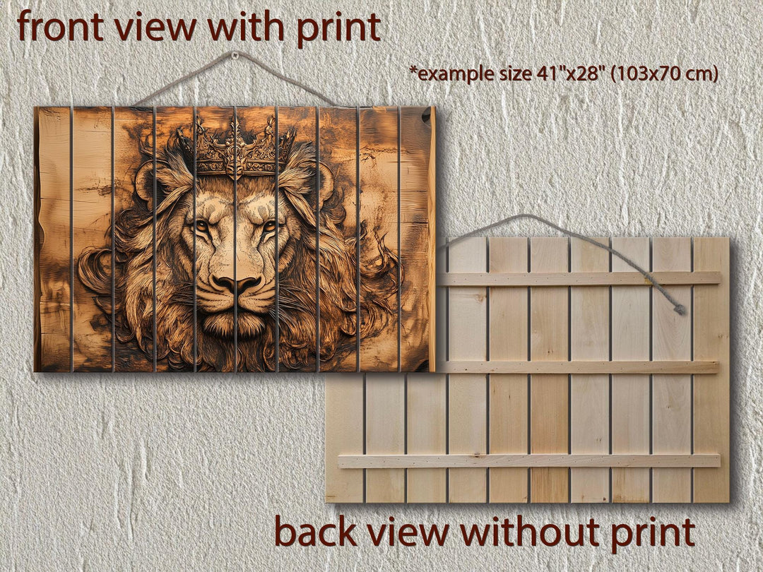 Lion King With Crown Real Wood Wall Art