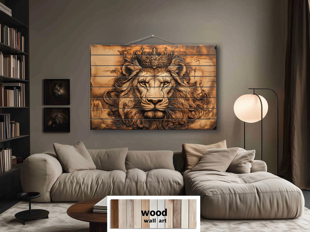 Lion King With Crown Real Wood Wall Art
