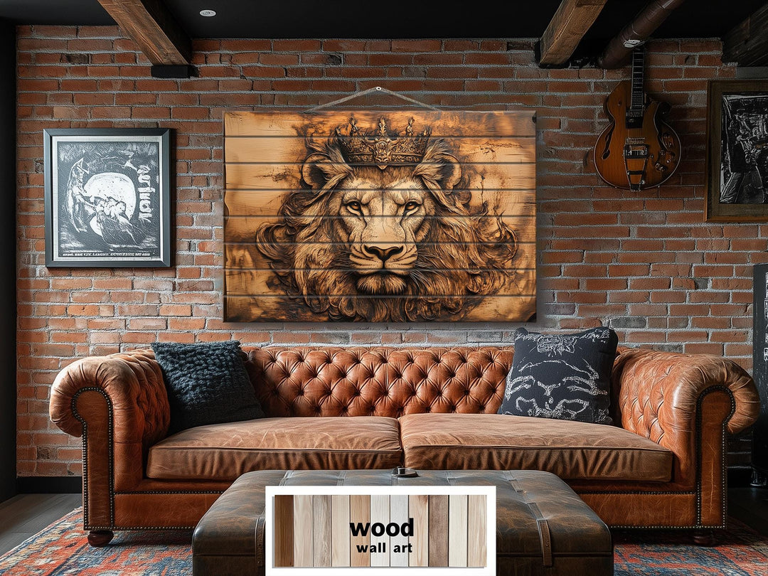 Lion King With Crown Real Wood Wall Art