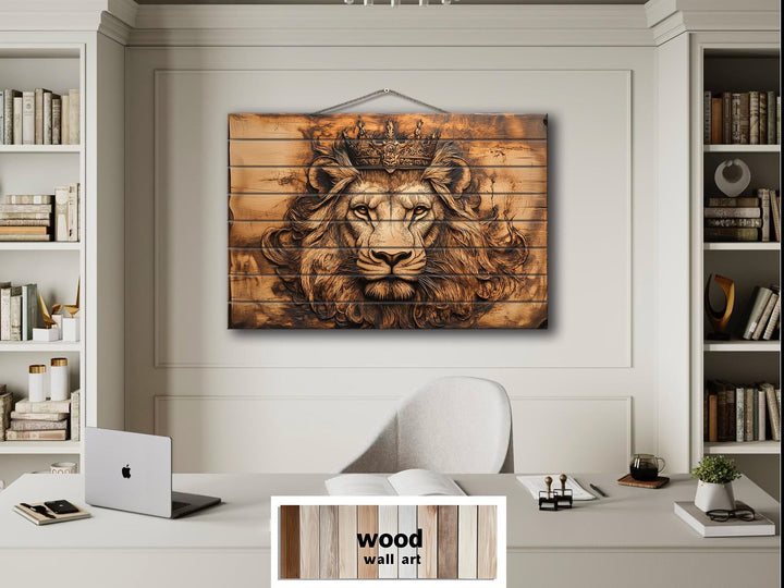 Lion King With Crown Real Wood Wall Art
