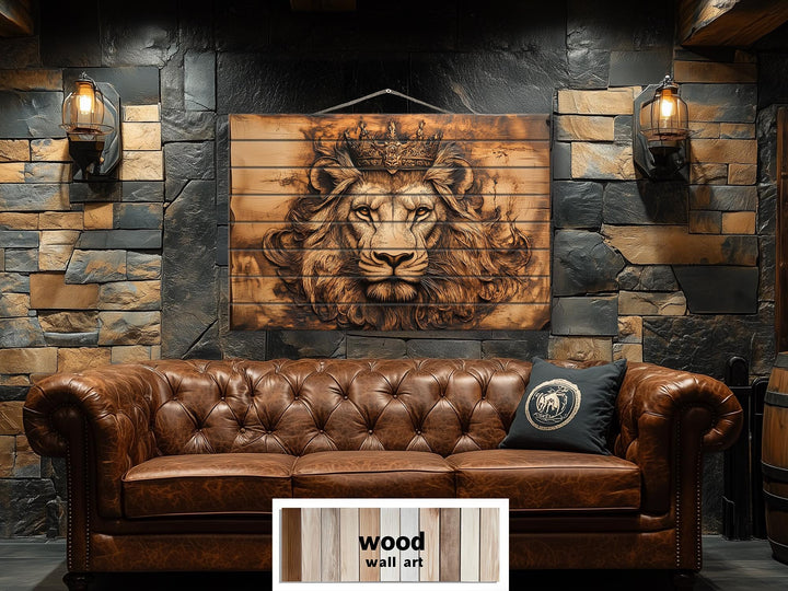Lion King With Crown Real Wood Wall Art