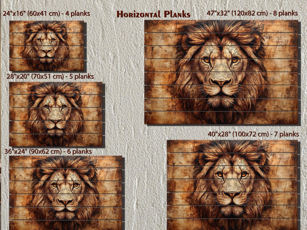 Lion Portrait Real Wood Wall Art – Rustic Sign For Man Cave Or Office