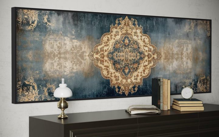 Long Horizontal Blue Beige Persian Rug Canvas Wall Art Print