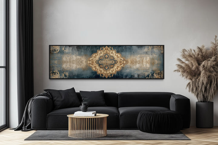 Long Horizontal Blue Beige Persian Rug Canvas Wall Art Print