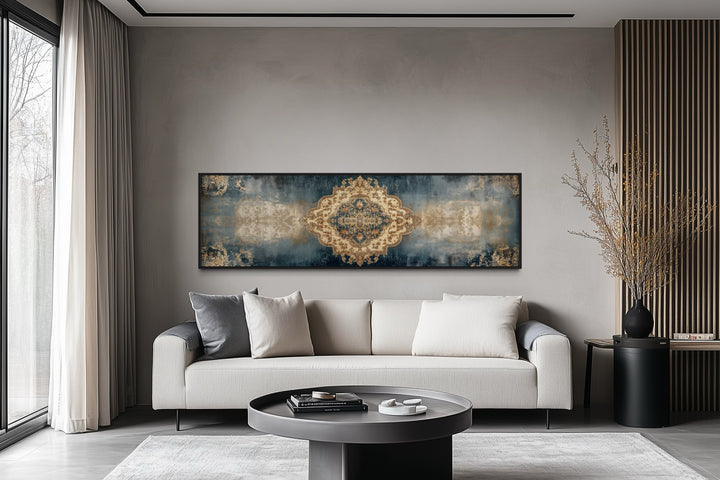Long Horizontal Blue Beige Persian Rug Canvas Wall Art Print