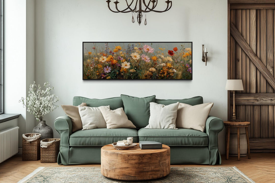 Long Horizontal Colorful Wild Flowers Painting Wall Art