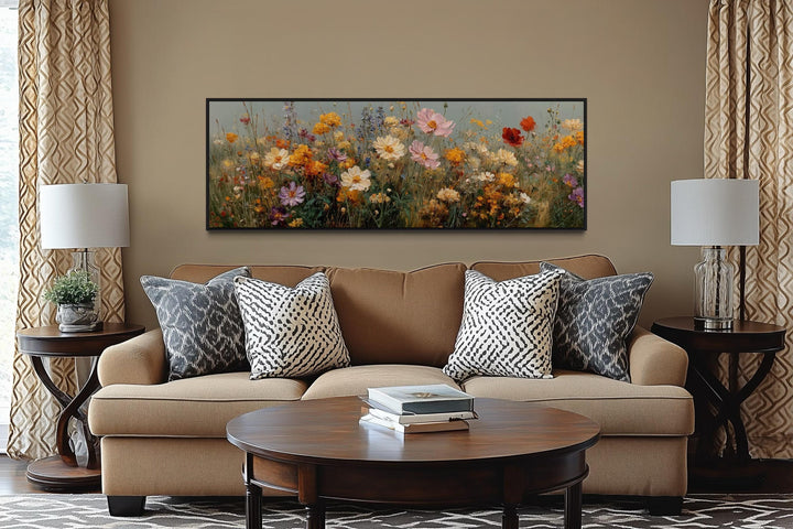 Long Horizontal Colorful Wild Flowers Painting Wall Art