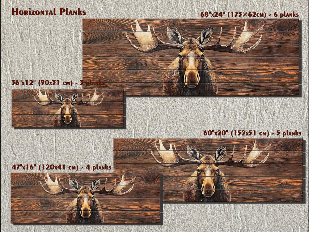 Long Horizontal Moose Real Brown Wood Wall Art