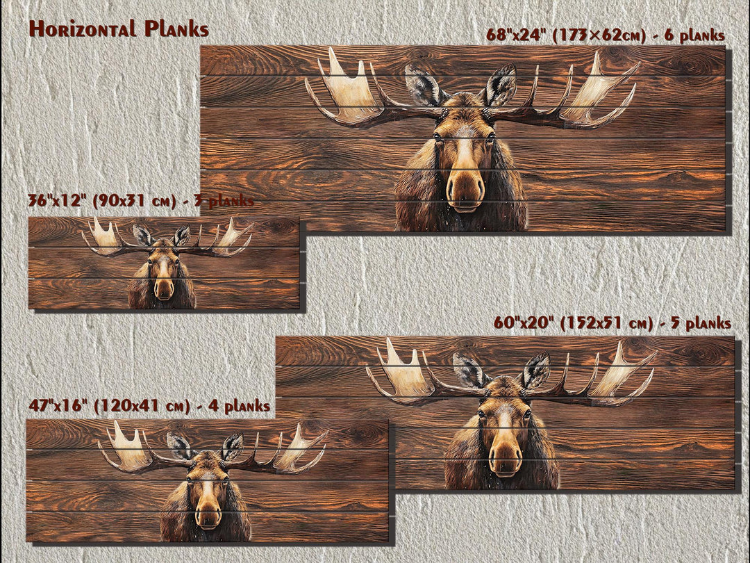 Long Horizontal Moose Real Brown Wood Wall Art