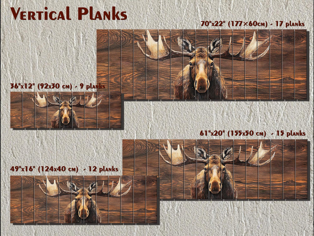 Long Horizontal Moose Real Brown Wood Wall Art