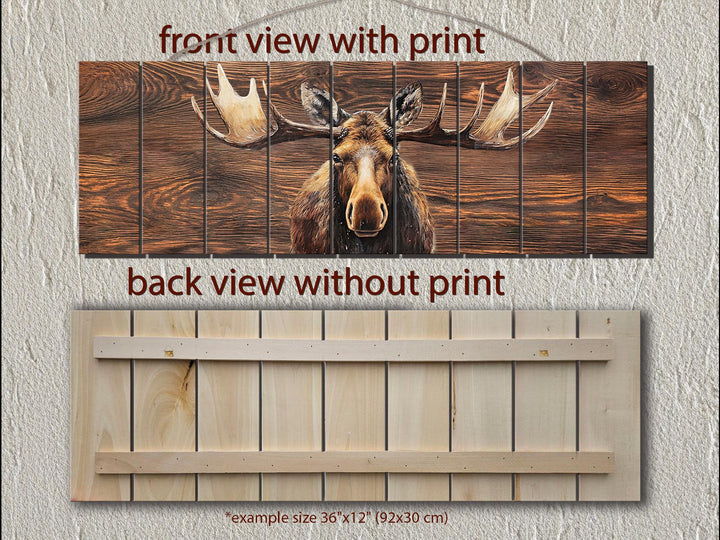 Long Horizontal Moose Real Brown Wood Wall Art
