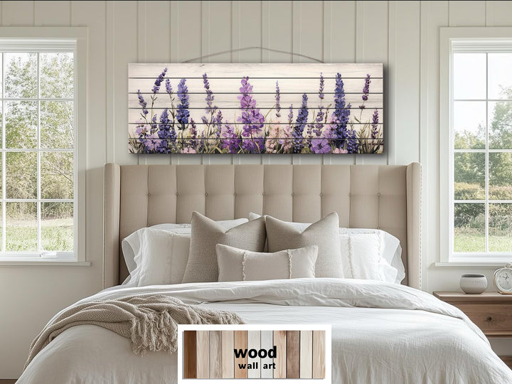 Long Horizontal Purple Lavender Wildflowers Real Wood Wall Art
