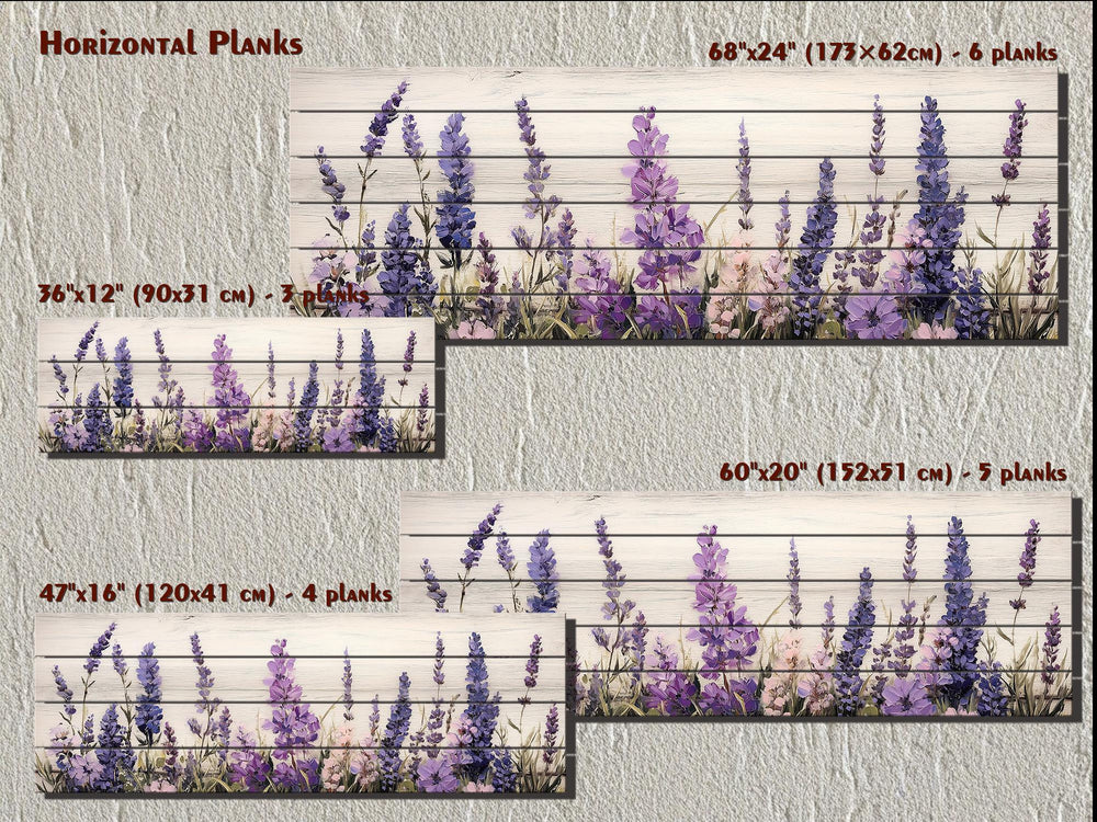 Long Horizontal Purple Lavender Wildflowers Real Wood Wall Art