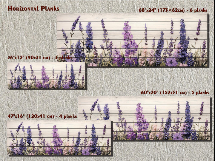Long Horizontal Purple Lavender Wildflowers Real Wood Wall Art