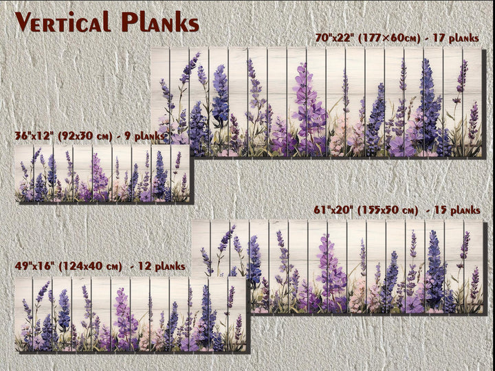 Long Horizontal Purple Lavender Wildflowers Real Wood Wall Art
