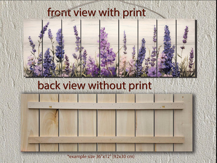Long Horizontal Purple Lavender Wildflowers Real Wood Wall Art