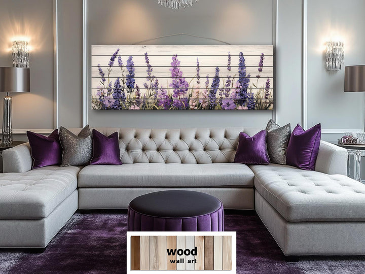 Long Horizontal Purple Lavender Wildflowers Real Wood Wall Art