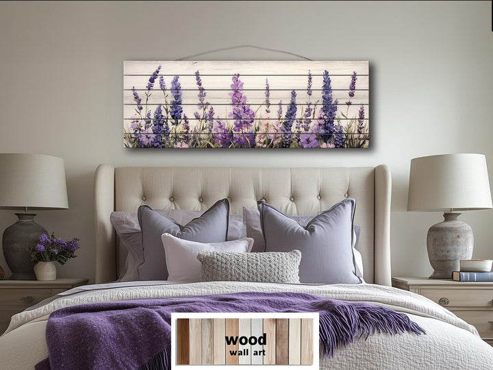 Long Horizontal Purple Lavender Wildflowers Real Wood Wall Art