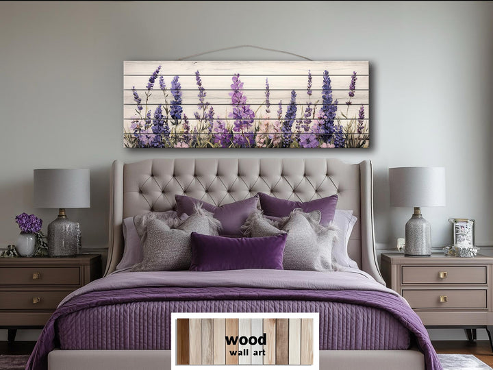 Long Horizontal Purple Lavender Wildflowers Real Wood Wall Art