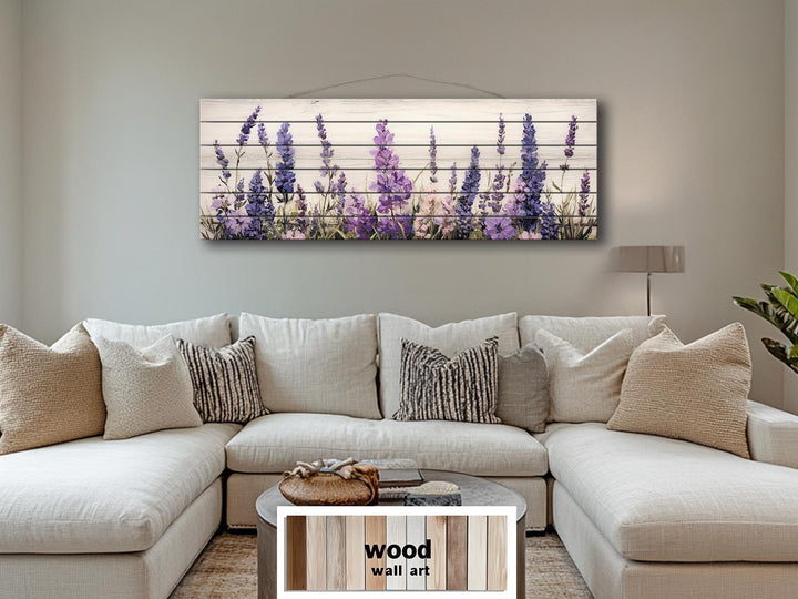 Long Horizontal Purple Lavender Wildflowers Real Wood Wall Art