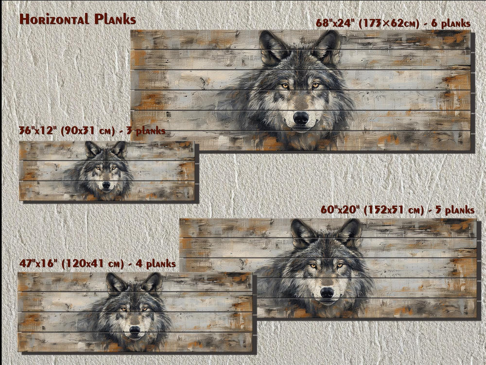 Long Horizontal Rustic Wolf Portrait Distressed Wood Wall Art