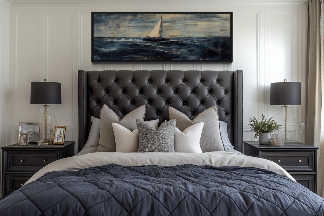 Long Horizontal Sailboat Nautical Above Bed Wall Art