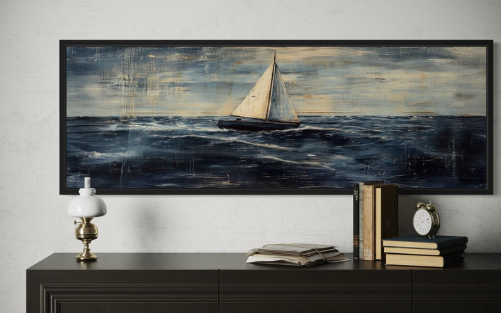 Long Horizontal Sailboat Nautical Above Bed Wall Art
