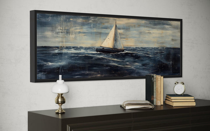Long Horizontal Sailboat Nautical Above Bed Wall Art