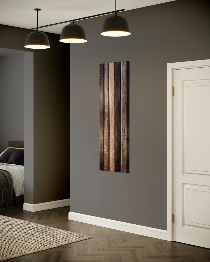 Long Narrow Wood Planks Vertical Rustic Framed Canvas Wall Art