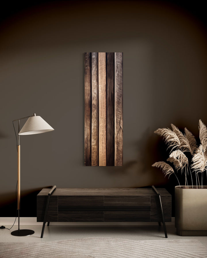 Long Narrow Wood Planks Vertical Rustic Framed Canvas Wall Art