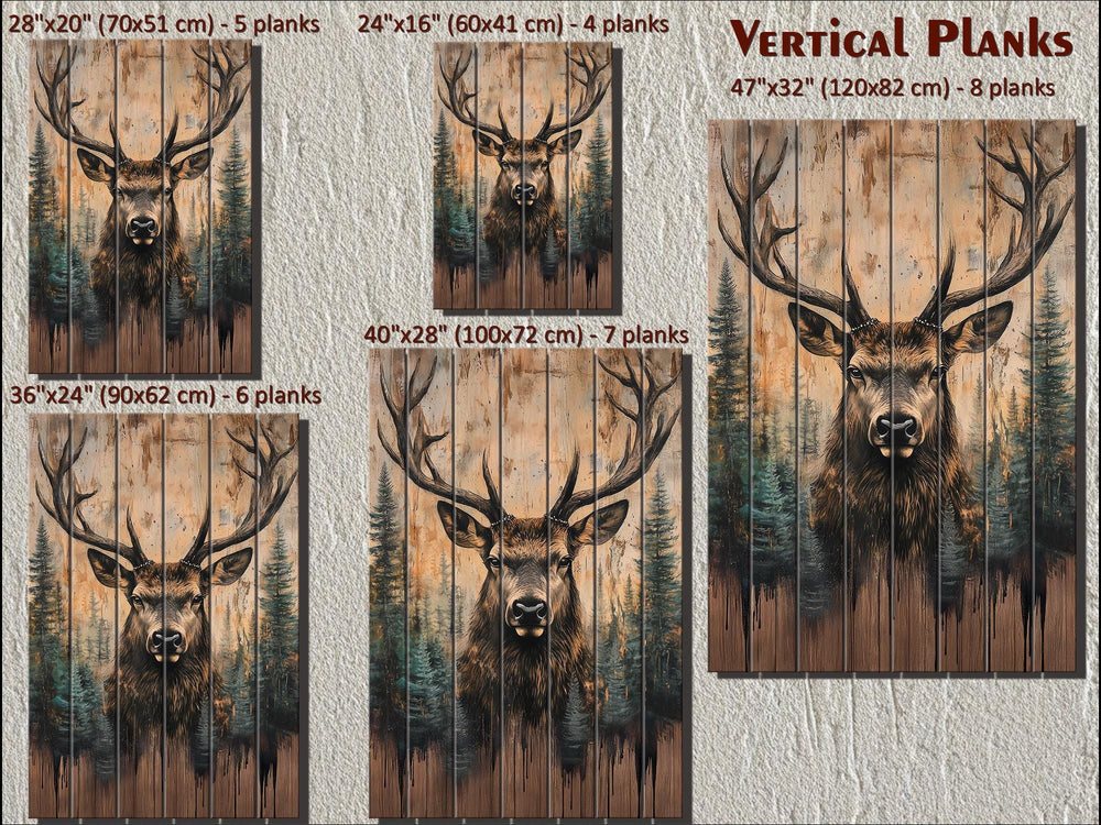 Majestic Deer With Antlers Forest Scene Rustic Vertical Distressed Wood Wall Art