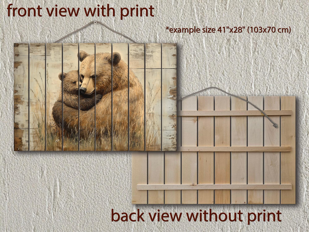 Mama Bear And Baby Bear Cub Hug In The Meadow Rustic Wood Wall Art For Cabin Decor