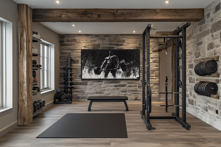 Man Doing Deadlift Motivational Gym Framed Canvas Wall Art