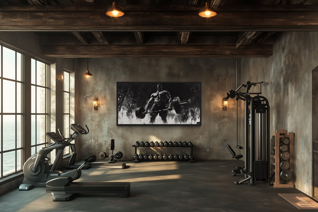 Man Doing Deadlift Motivational Gym Framed Canvas Wall Art