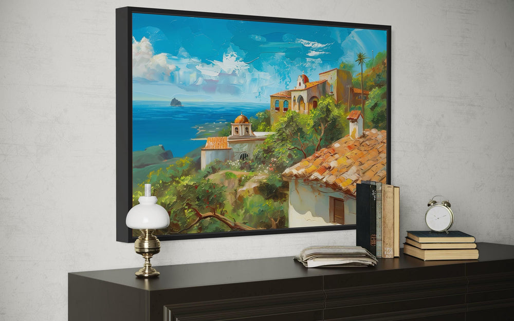 Mediterranean Coastal Village Spanish Riviera Framed Canvas Wall Art
