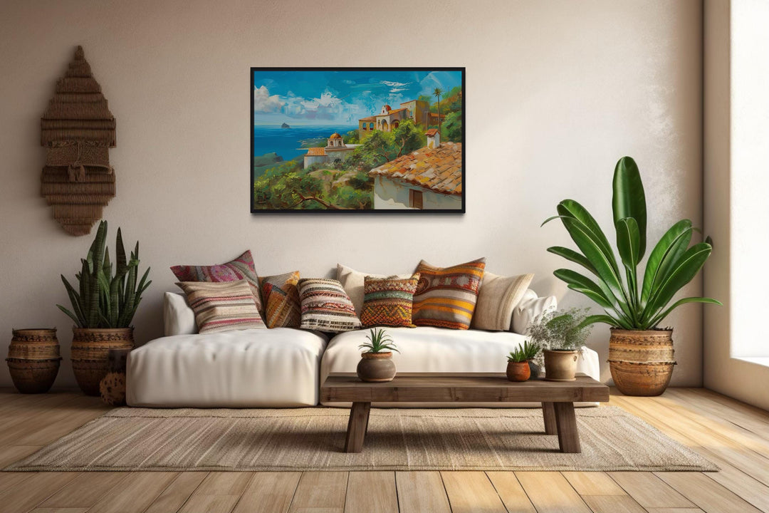Mediterranean Coastal Village Spanish Riviera Framed Canvas Wall Art