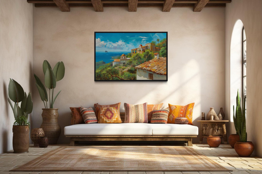 Mediterranean Coastal Village Spanish Riviera Framed Canvas Wall Art