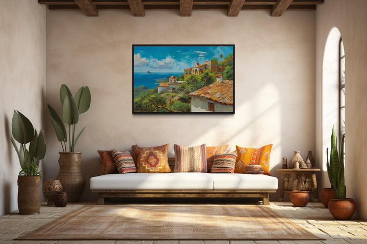 Mediterranean Coastal Village Spanish Riviera Framed Canvas Wall Art