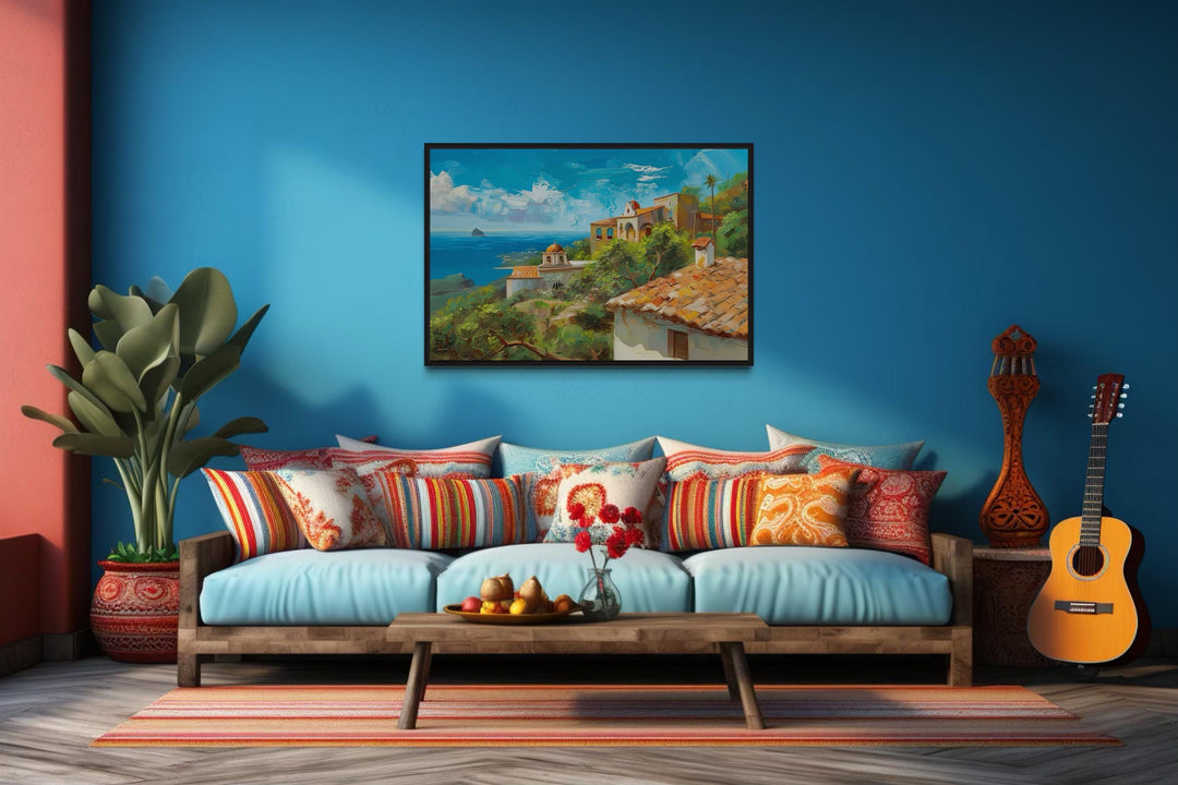 Mediterranean Coastal Village Spanish Riviera Framed Canvas Wall Art