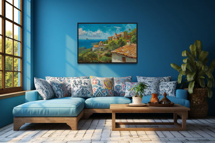 Mediterranean Coastal Village Spanish Riviera Framed Canvas Wall Art