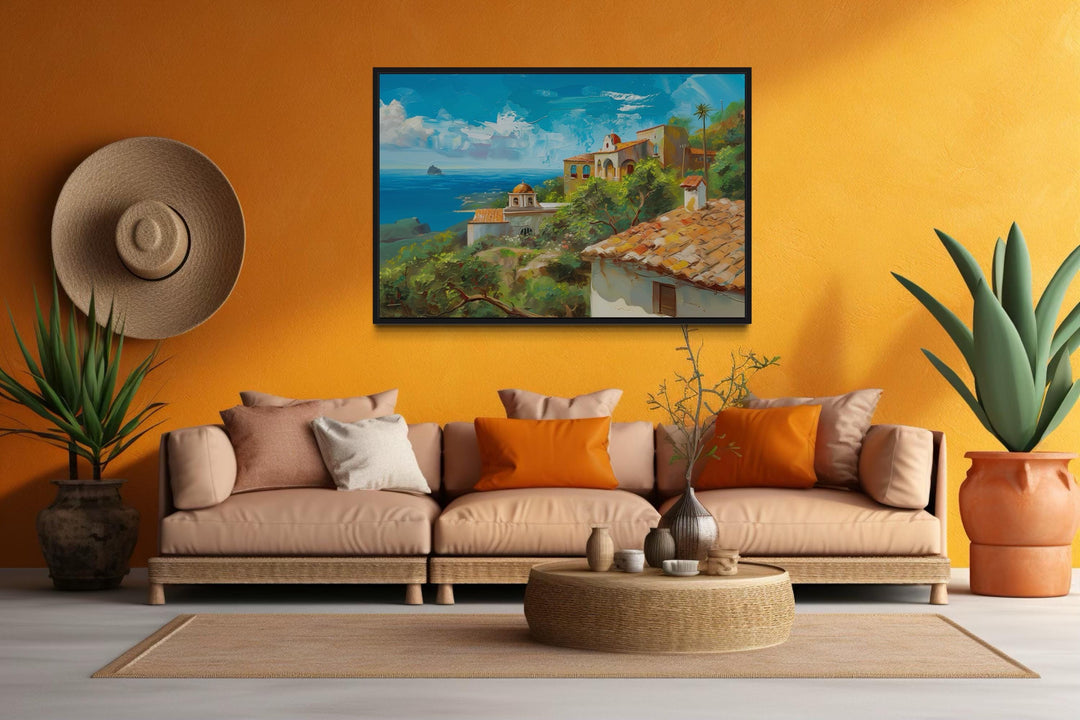 Mediterranean Coastal Village Spanish Riviera Framed Canvas Wall Art